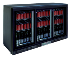 Arrière‑Bar Réfrigéré Noir 3 Portes Coulissantes Vitrées 0/+8°C – 6 Clayettes